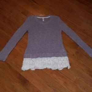 Purple Sweater White Lace Trim